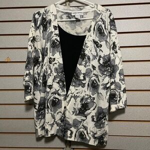 Cathy Daniels Womens 1X Floral Rose Cardigan Sweater Set‎ Rhinestones V-Neck